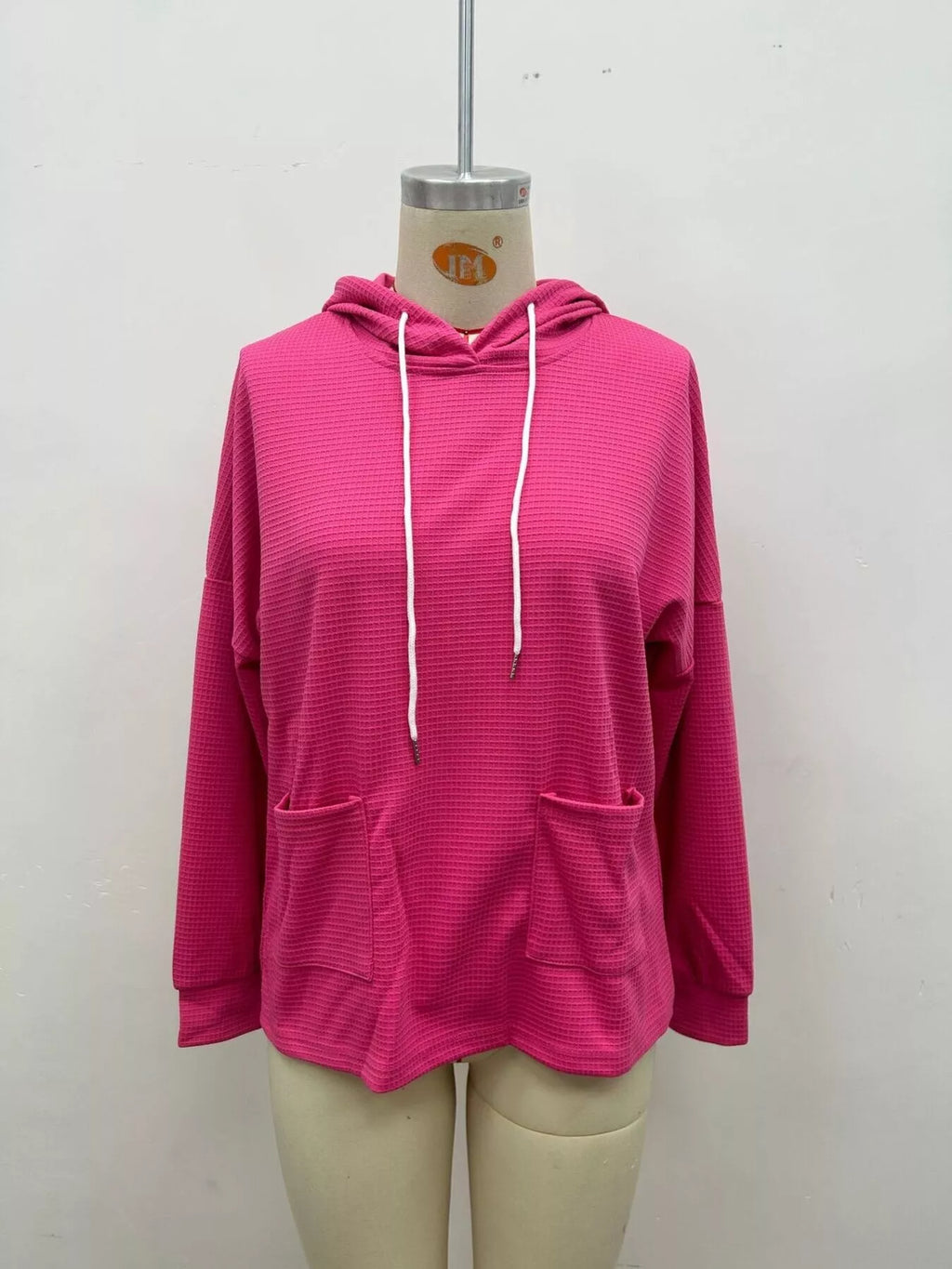 Full Size Waffle Knit Drawstring Long Sleeve Hoodie Plus Size - Lilixa.store