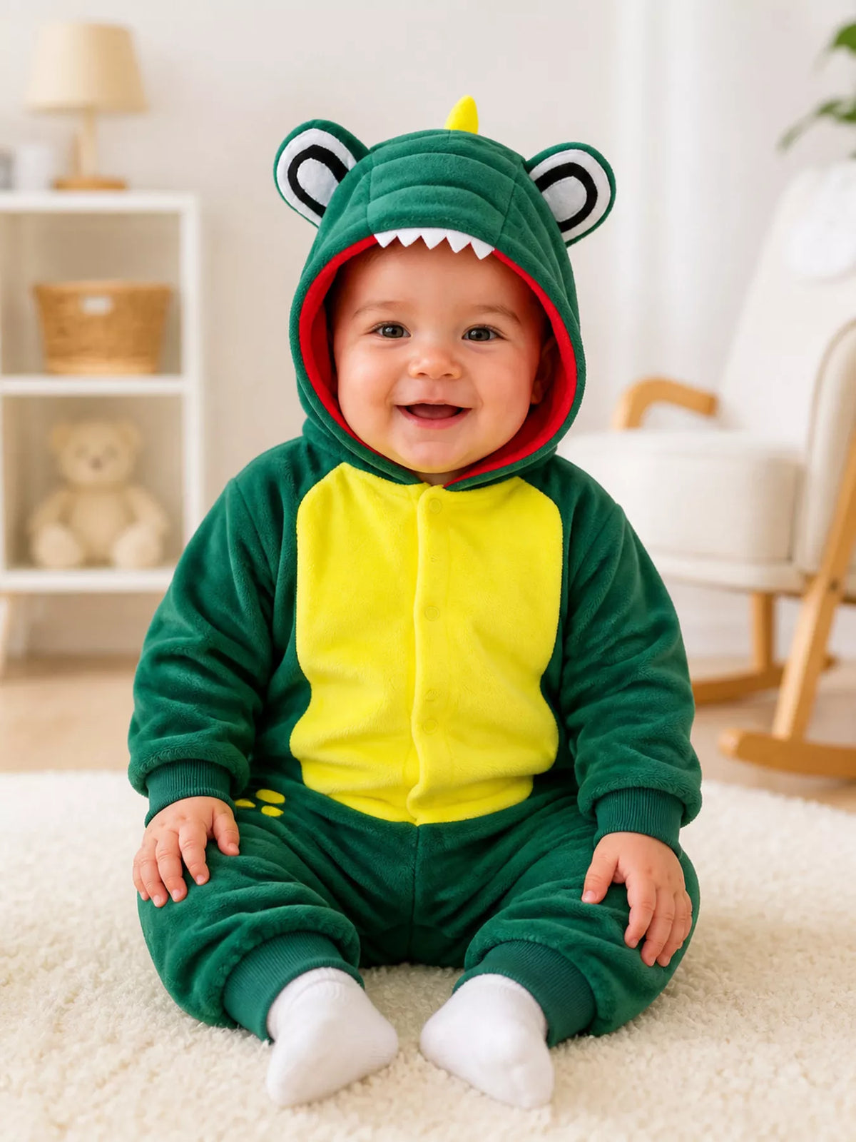 Children's Dinosaur Hooded Fleece One-Piece Jumpsuit - Lilixa.store