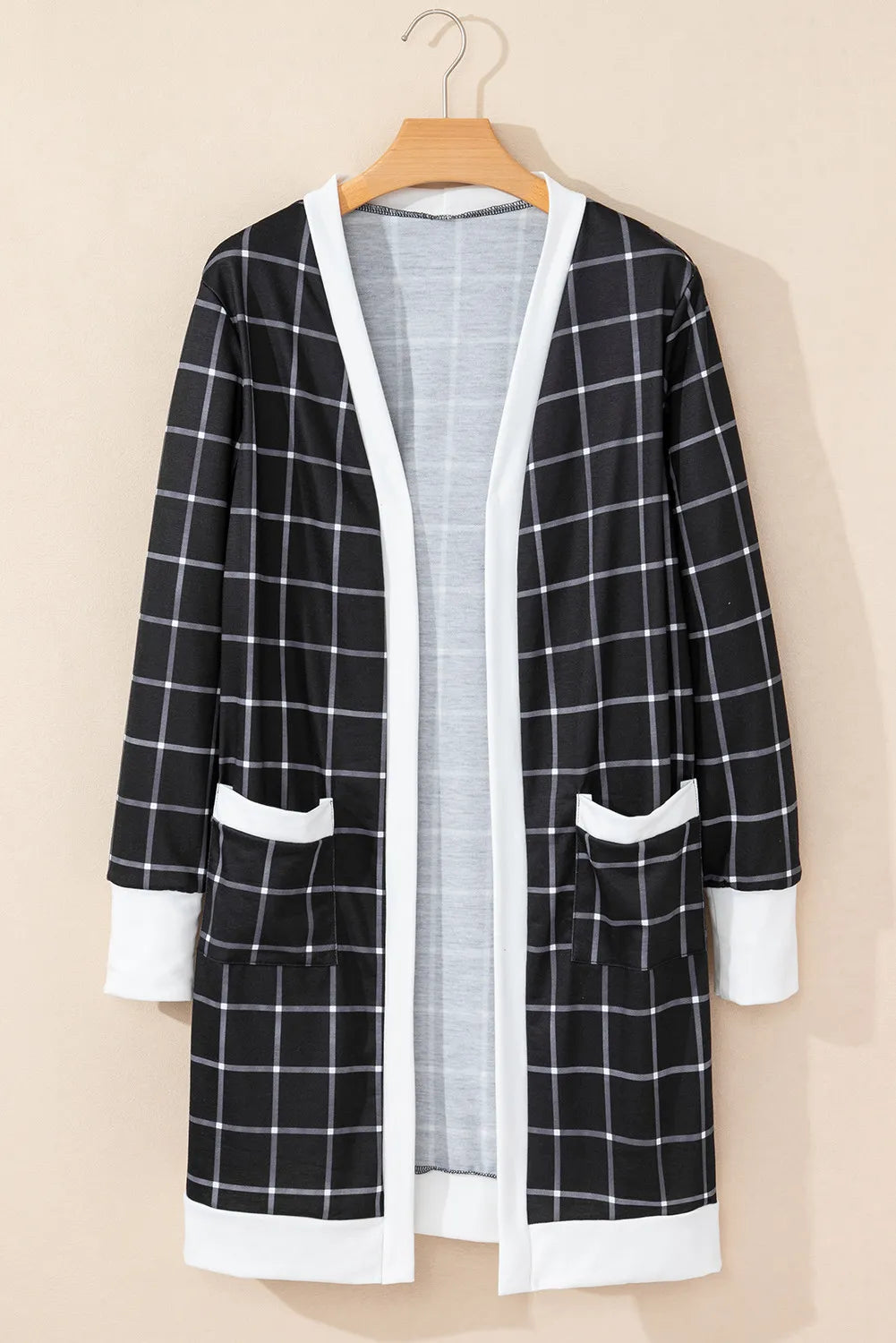 Plaid Open Front Long Sleeve Cover Up - Lilixa.store