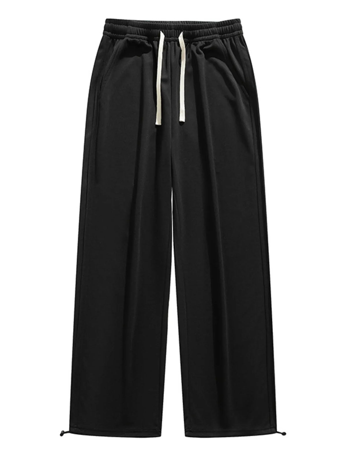 Men's Plus Size Casual Loose-Fit Drawstring Wide Leg Pants in Black