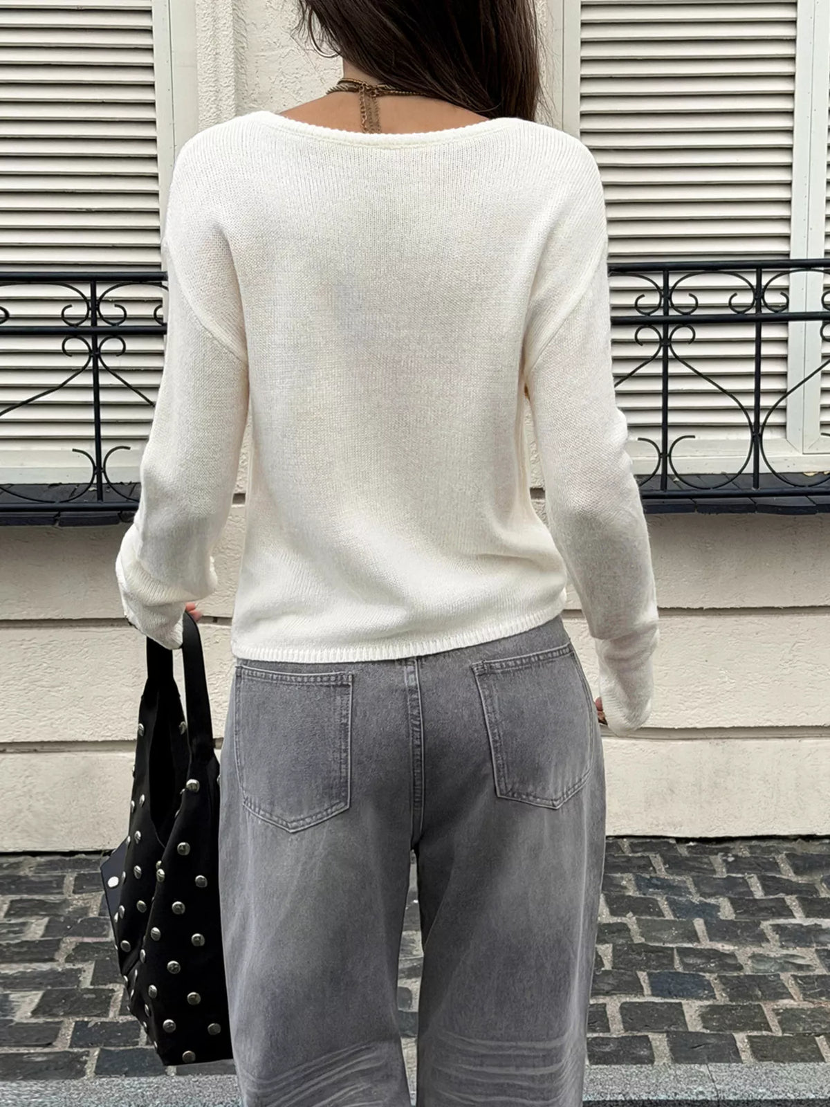 Boat Neck Dropped Shoulder Sweater - Lilixa.store