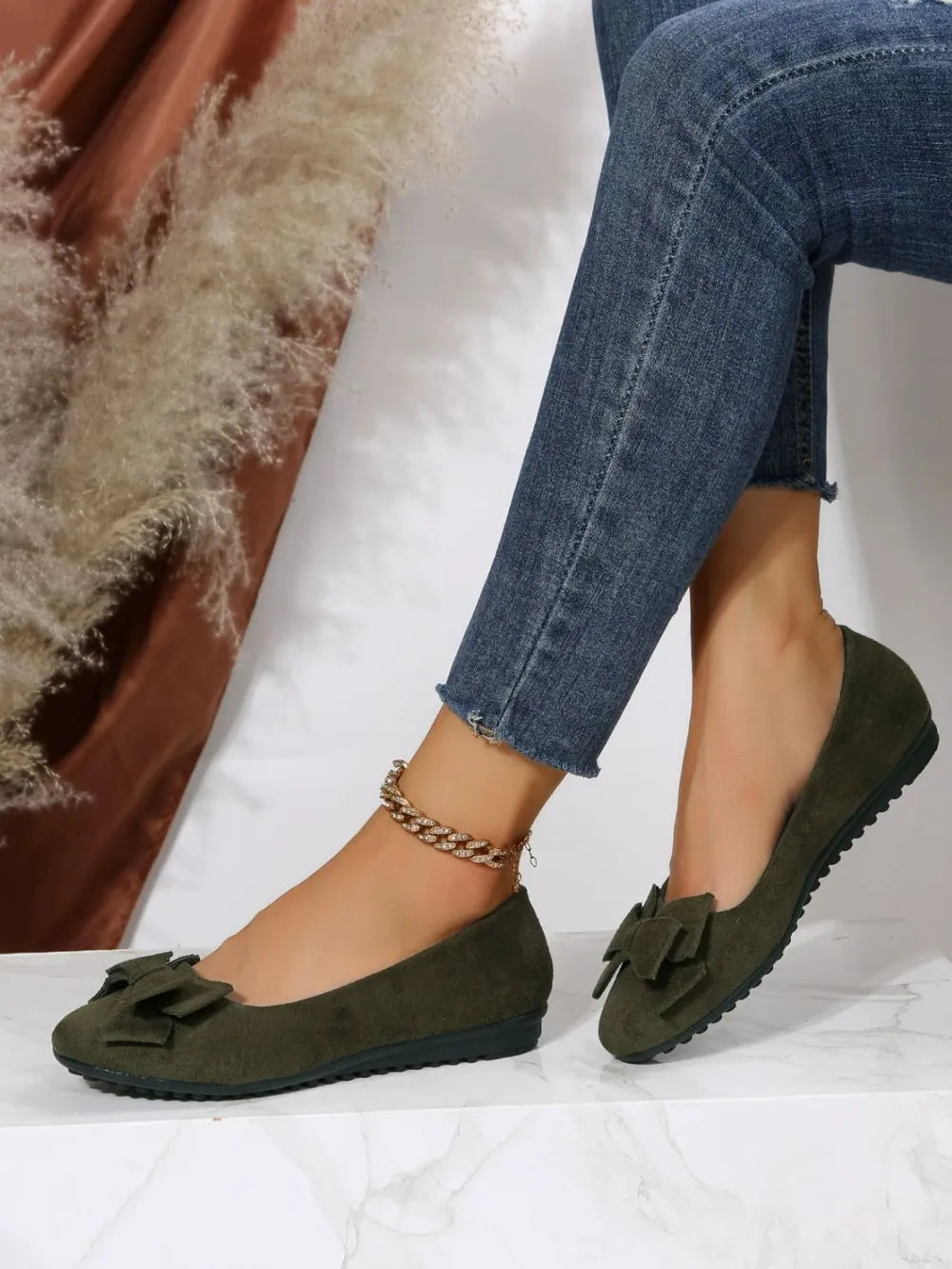 Bow Solid Color Round Toe Flat Slip-Ons, view 2