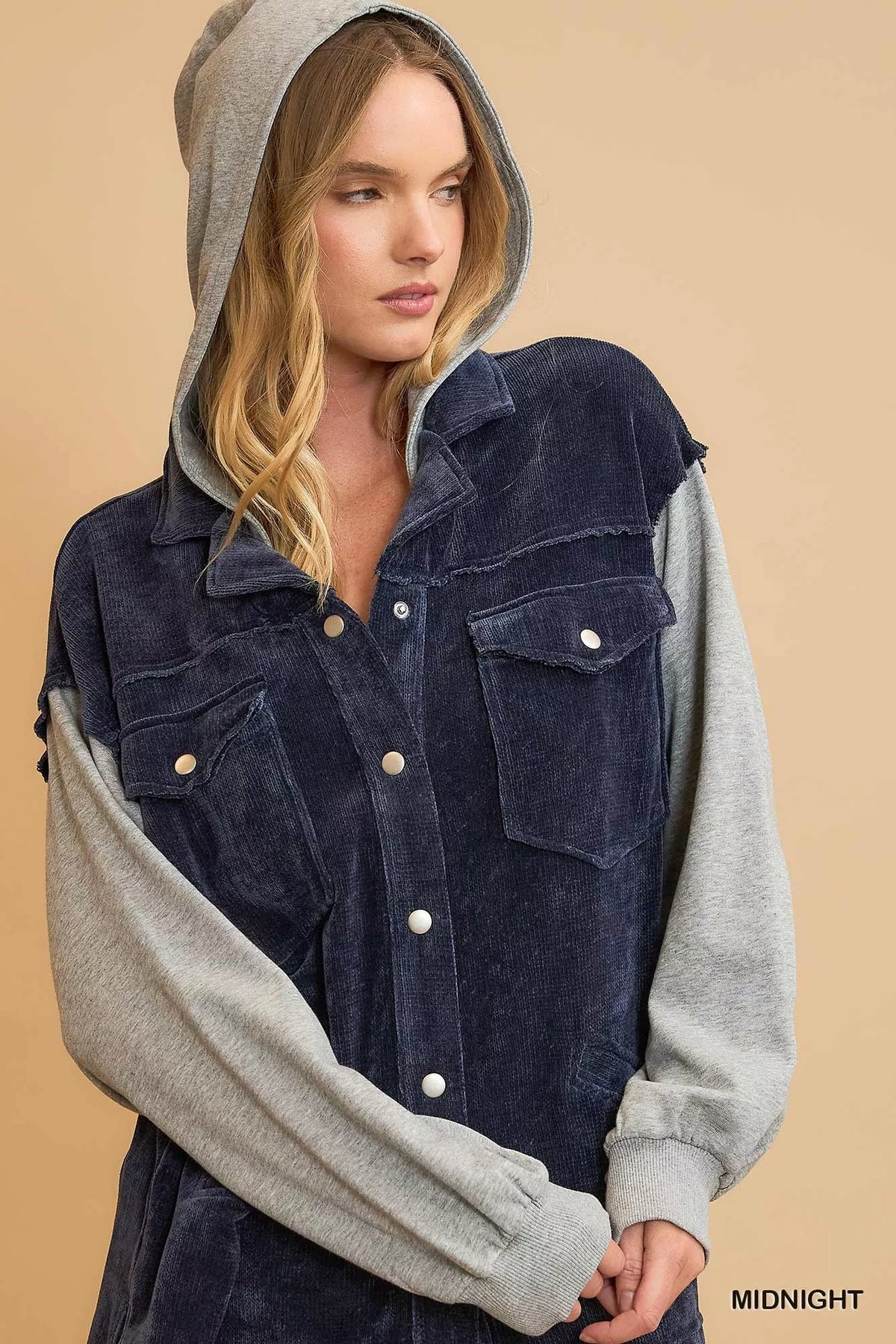 Umgee Contrast Hooded Chenille Jacket, view 5