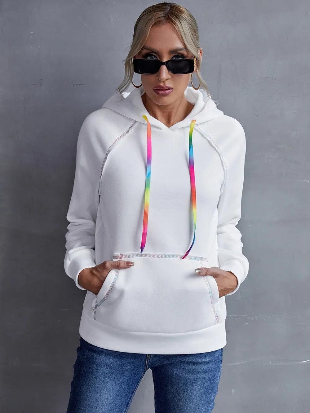 Ivy Lane Contrast Stitching Drawstring Raglan Sleeve Hoodie - Lilixa.store