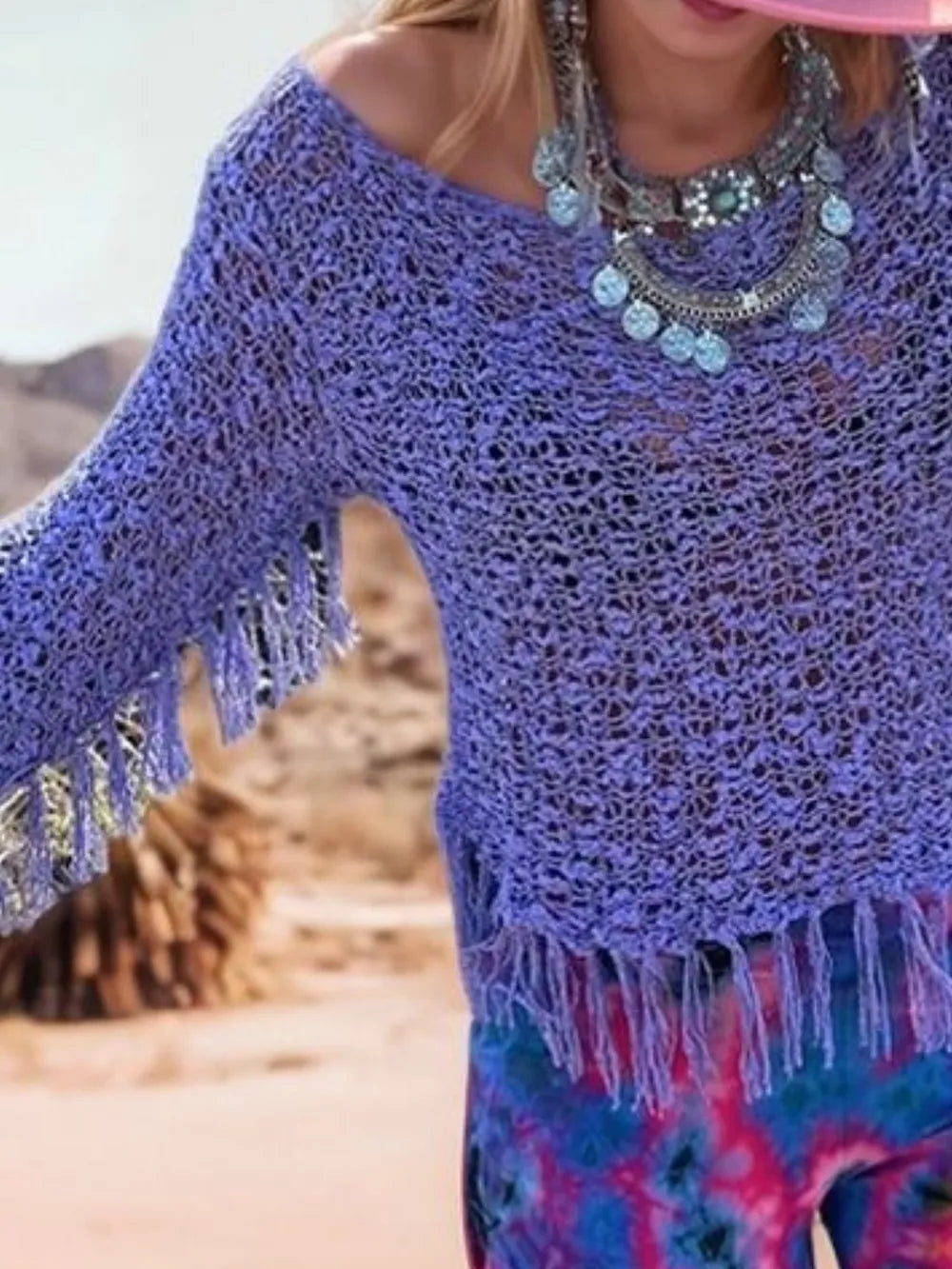 Tassel Boat Neck Knit Cover Up - Lilixa.store