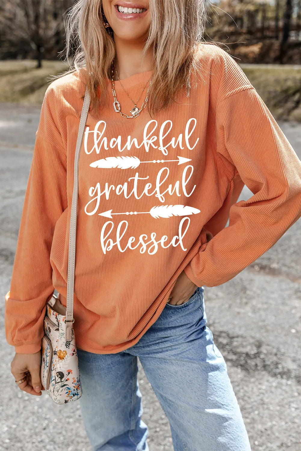 Letter Graphic Round Neck Long Sleeve Sweatshirt - Lilixa.store