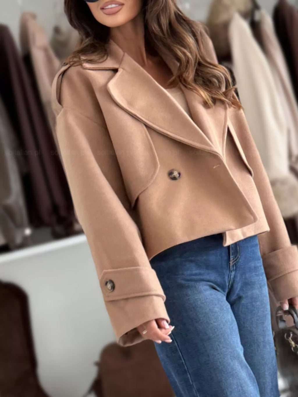 Double-Breasted Cropped Outerwear - Lilixa.store