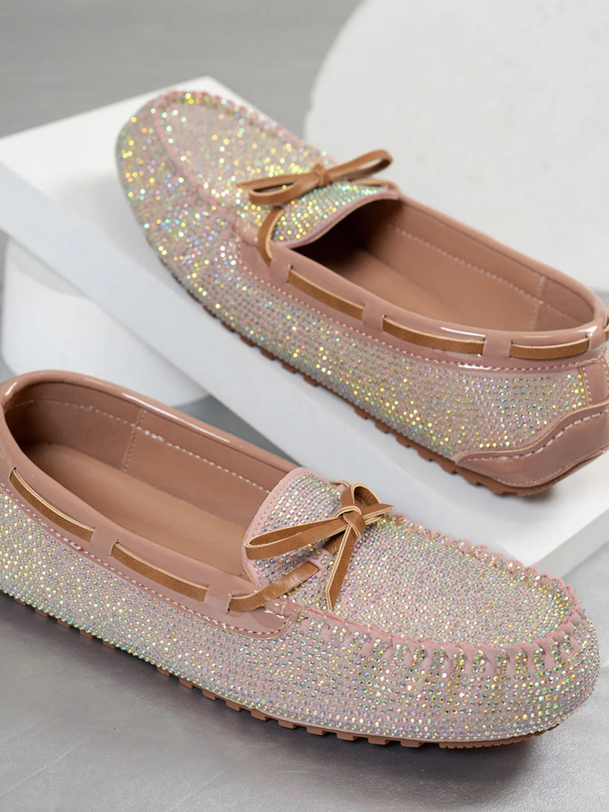 Bow Round Toe Flats Slip-Ons in Pink