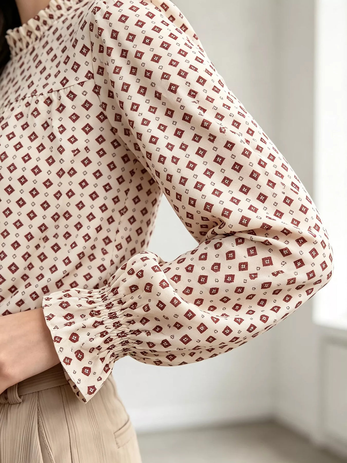 Printed Flounce Sleeve Blouse, view 9