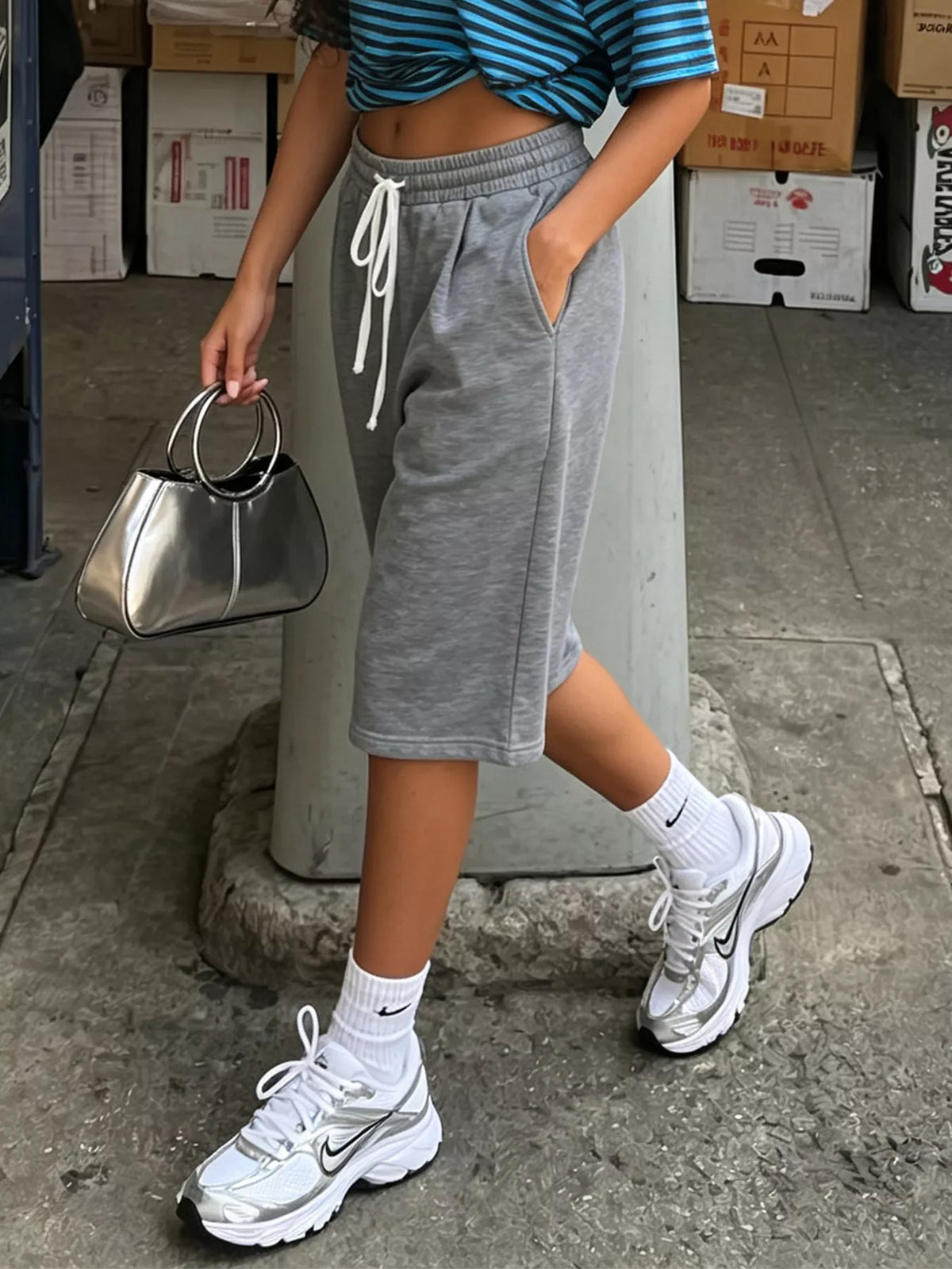 High-Waisted Drawstring Casual Shorts