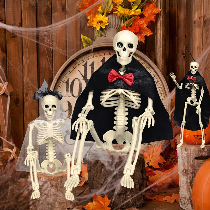 Halloween Posable Skeleton Couple with Wedding Veil and Cape - Lilixa.store