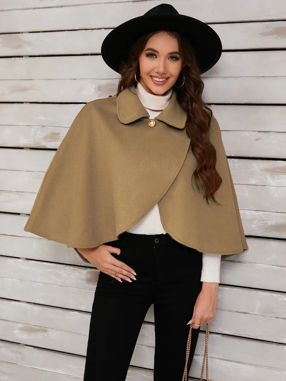 Collared Neck Cropped Cape - Lilixa.store
