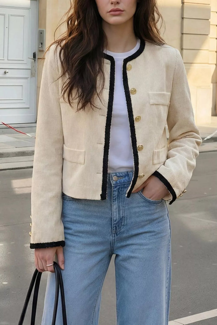 Contrast Trim Cropped Outerwear - Lilixa.store