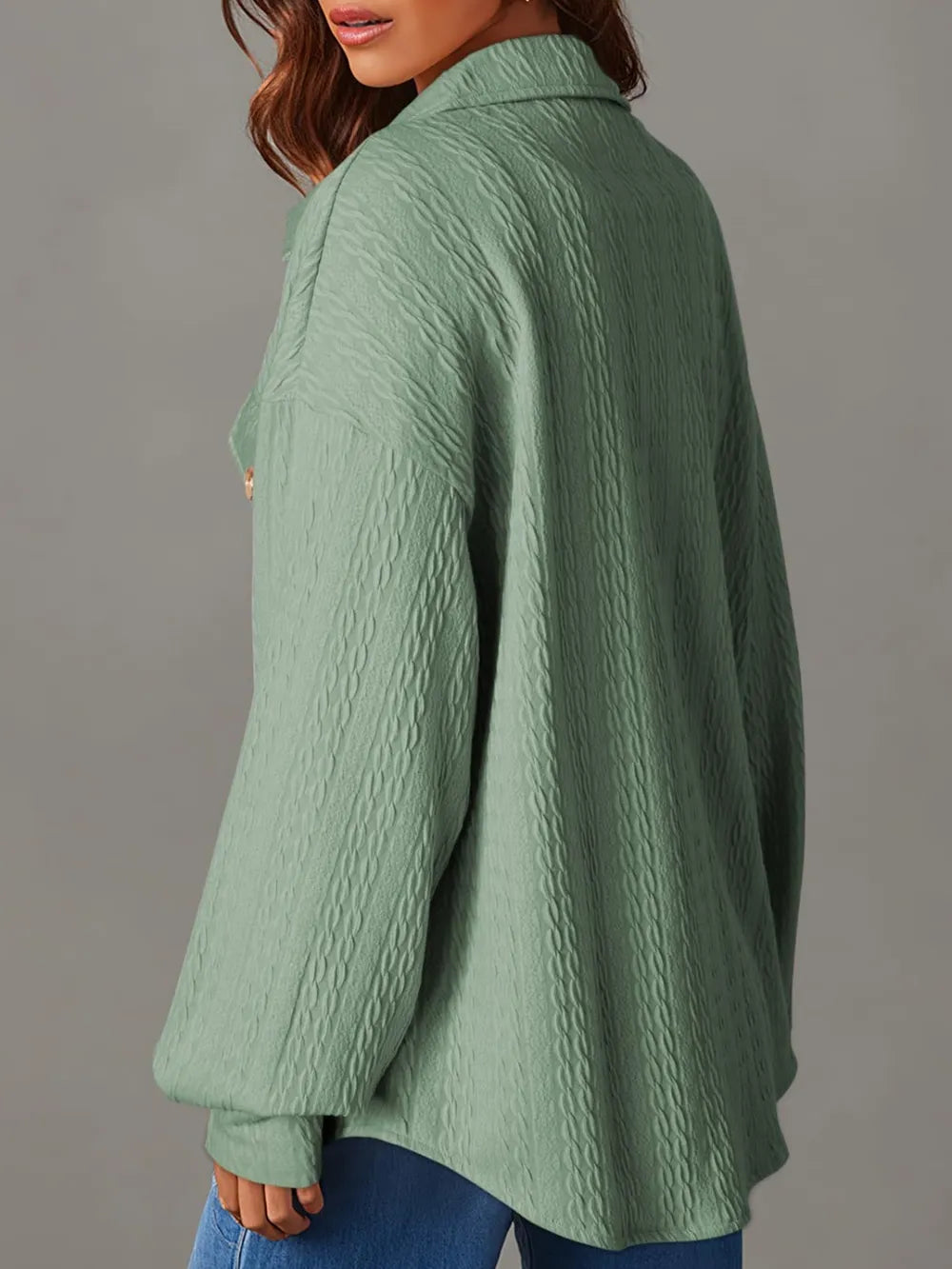 Textured Button Up Long Sleeve Shacket, view 10