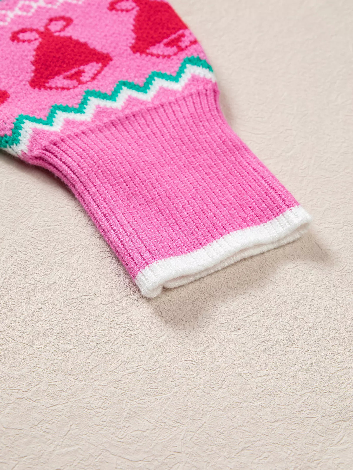 Christmas Holiday Graphic Round Neck Knit Sweater in Fuchsia Pink, view 9