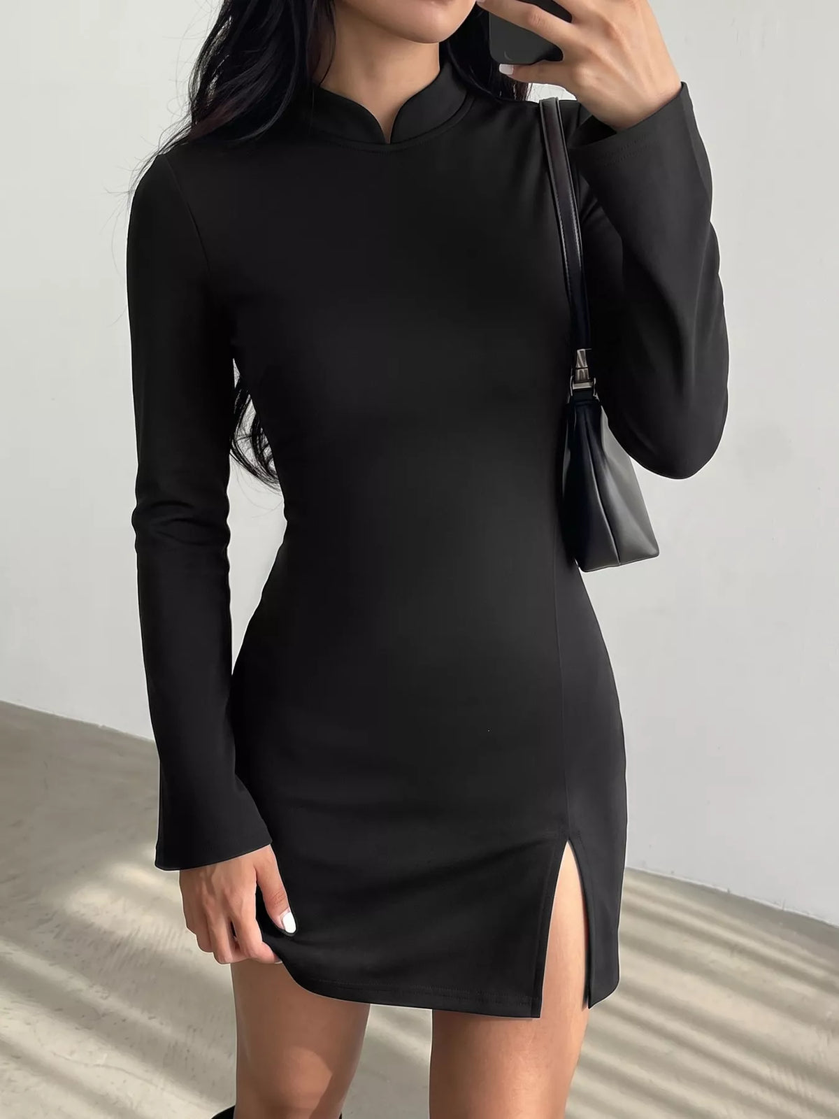 Cutout Back Long Sleeve Bodycon Mini Dress