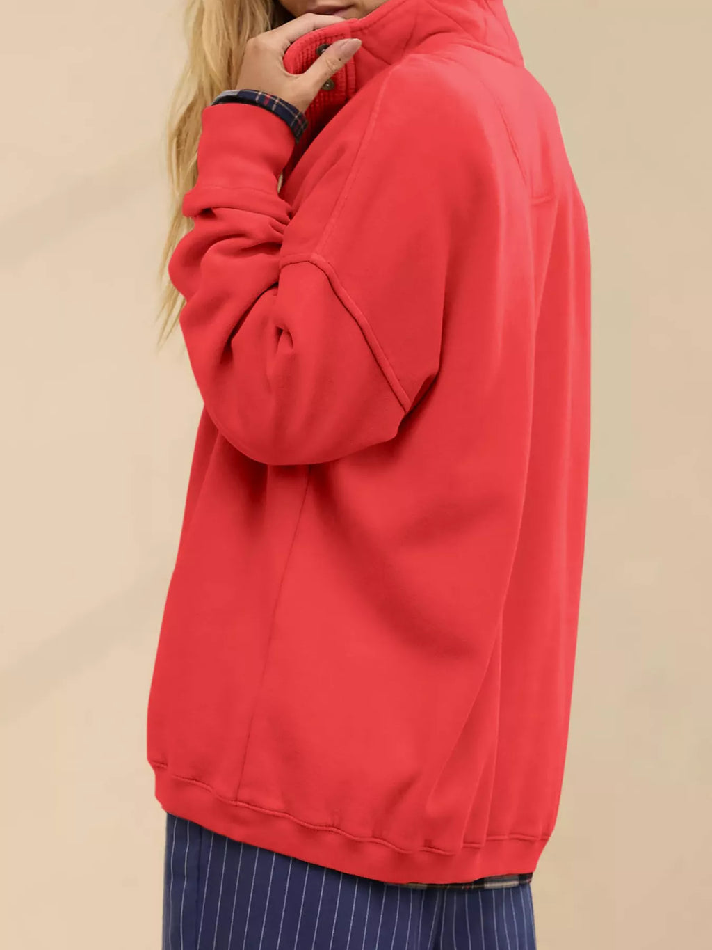 Half Snap Dropped Shoulder Sweatshirt - Lilixa.store