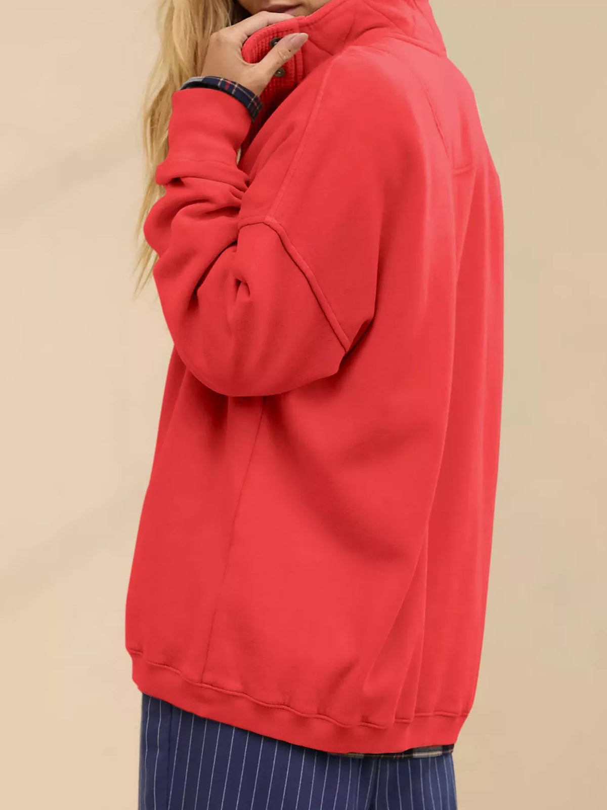 Half Snap Dropped Shoulder Sweatshirt - Lilixa.store