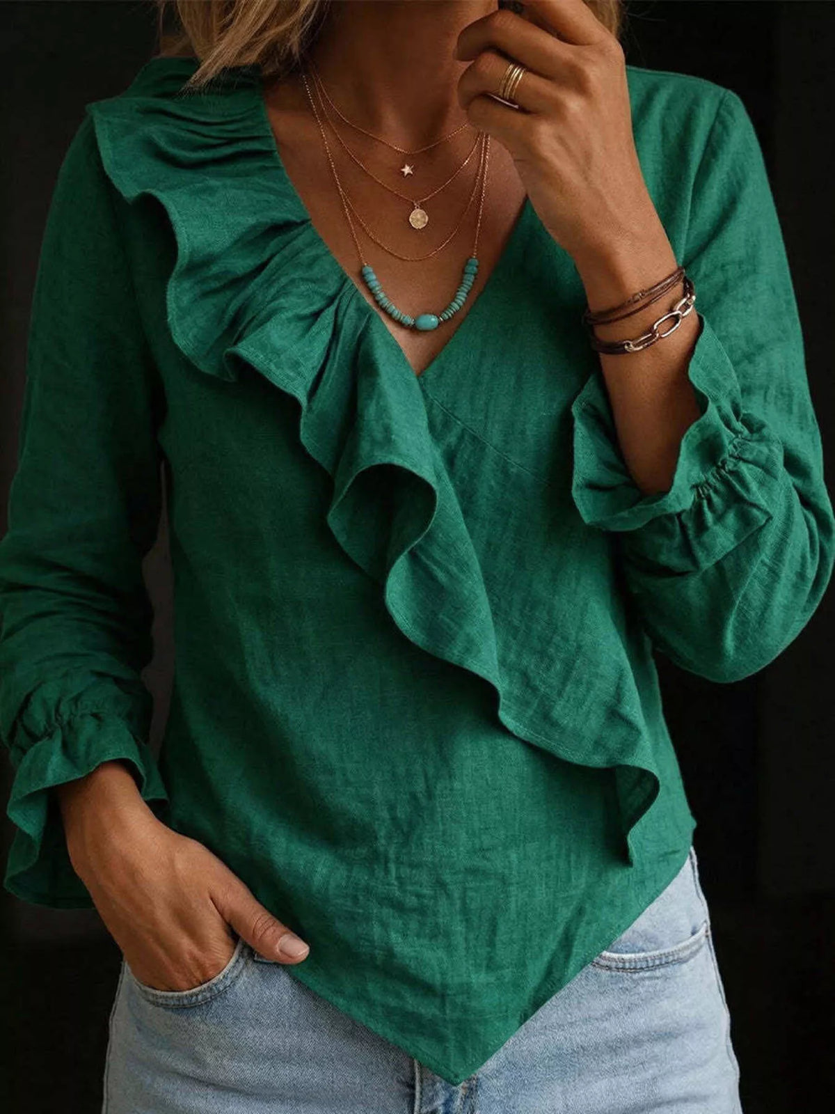Full Size Ruffled Long Sleeve Blouse Plus Size - Lilixa.store