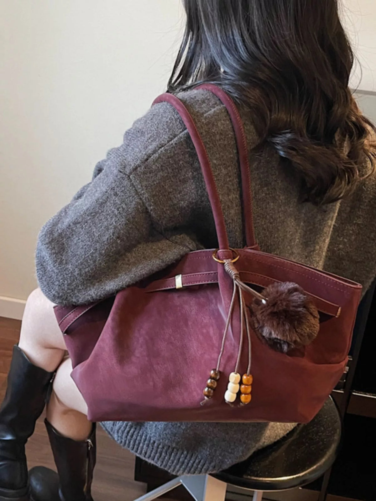 Decorative Tassel and Beads Tote Bag