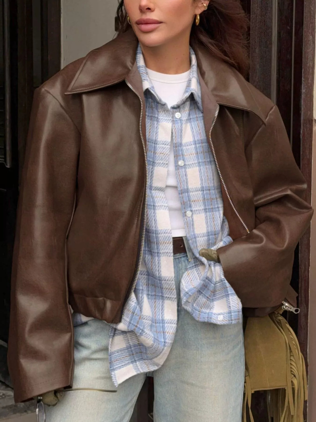 Faux Leather Zip Up Jacket - Lilixa.store