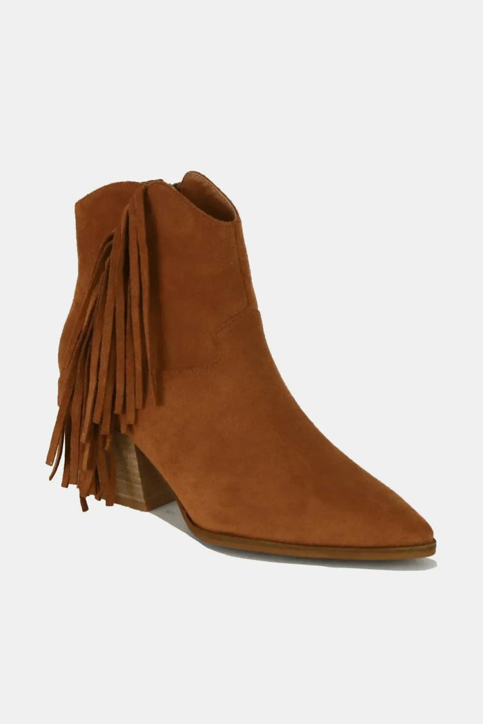 Beast Fashion Suede Fringe Point Toe Ankle Boots - Lilixa.store