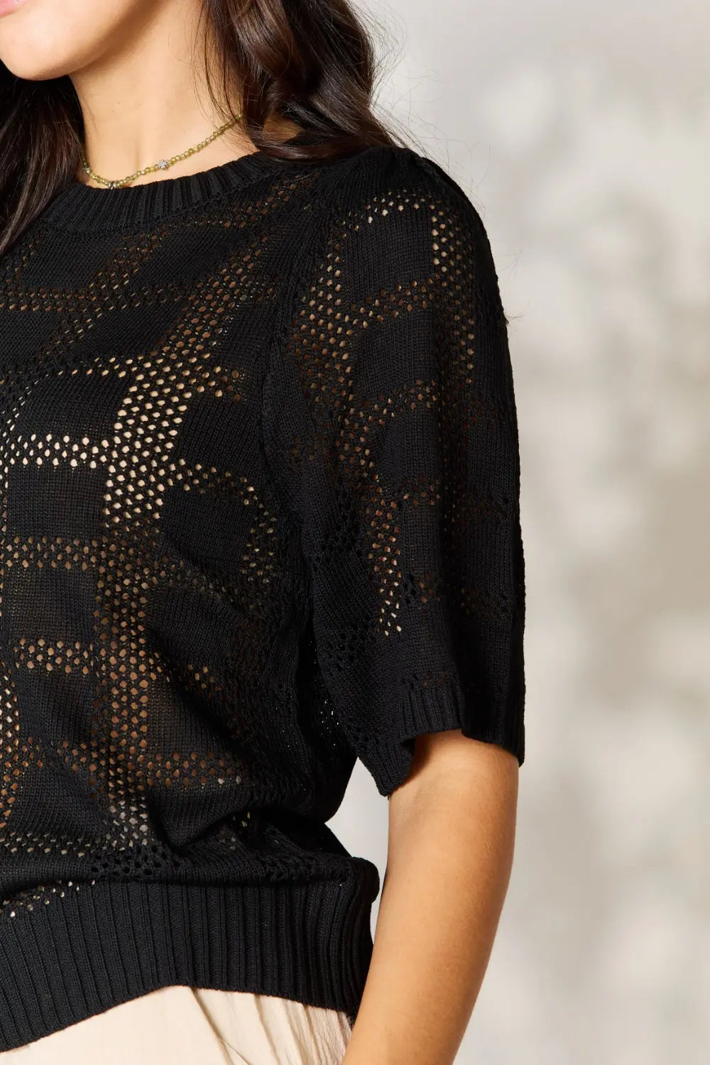 Mandy Ribbed Trim Round Neck Knit Top - Lilixa.store