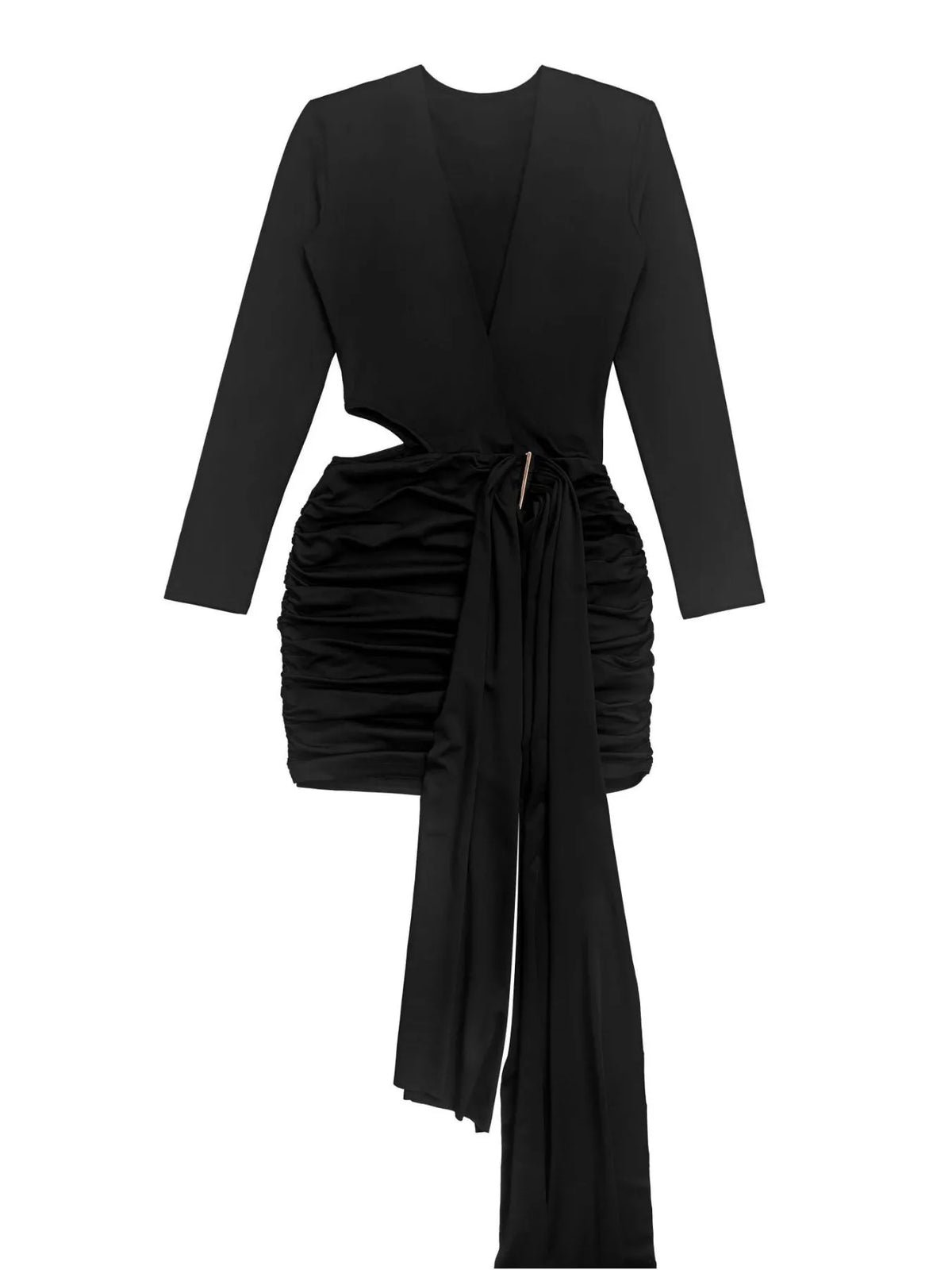 Cutout Deep V-Neck Long Sleeve Ruched Bodycon Mini Dress - Lilixa.store