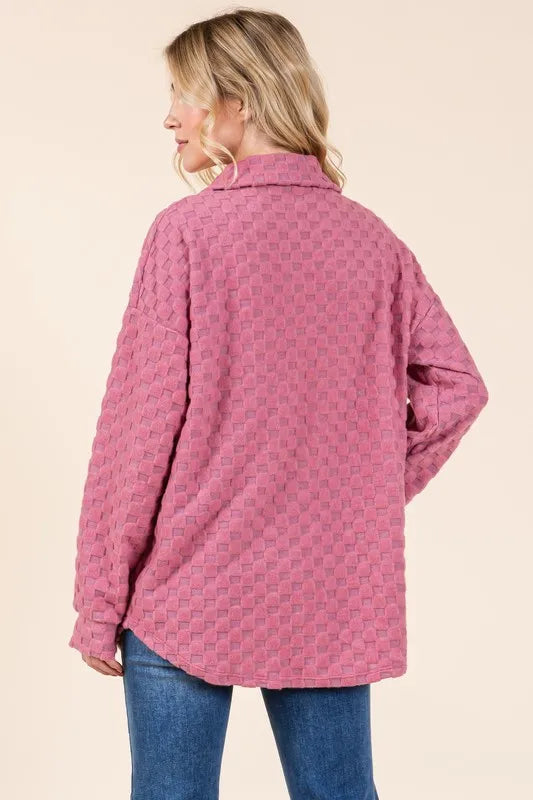 BOMBOM Checkered Button Down Dropped Shoulder Shacket - Lilixa.store
