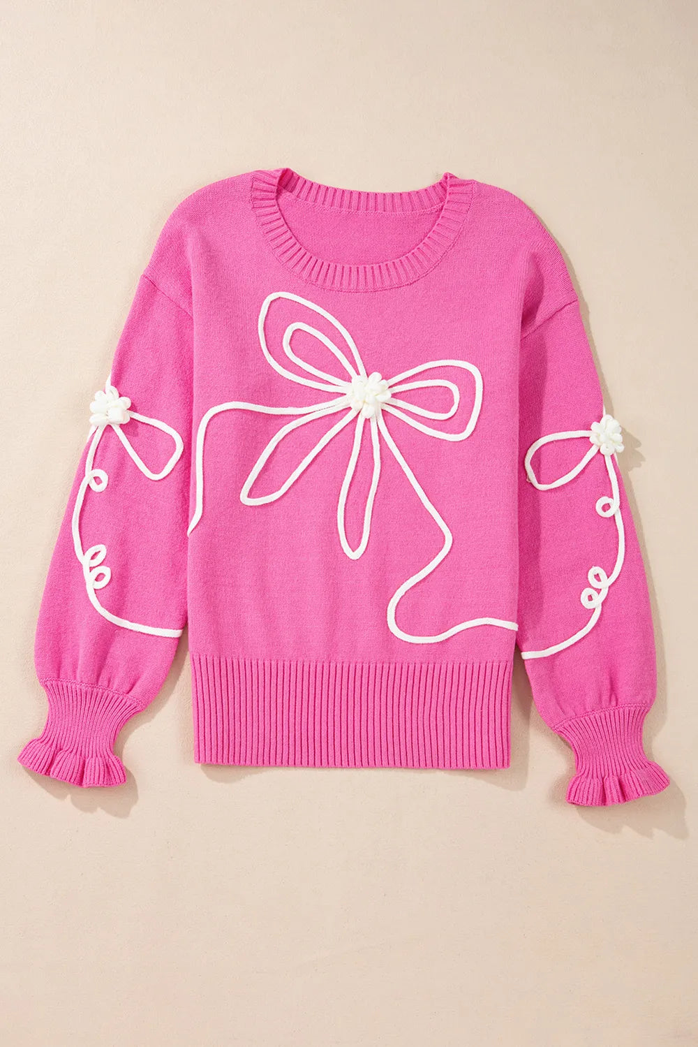 Bow Round Neck Dropped Shoulder Sweater - Lilixa.store