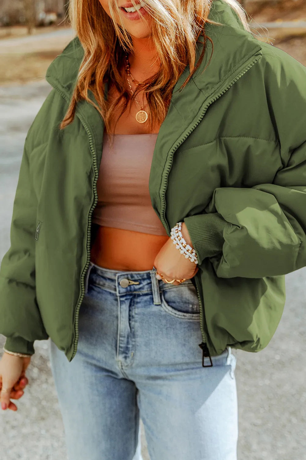 Zip Up Collared Neck Coat with Pockets - Lilixa.store
