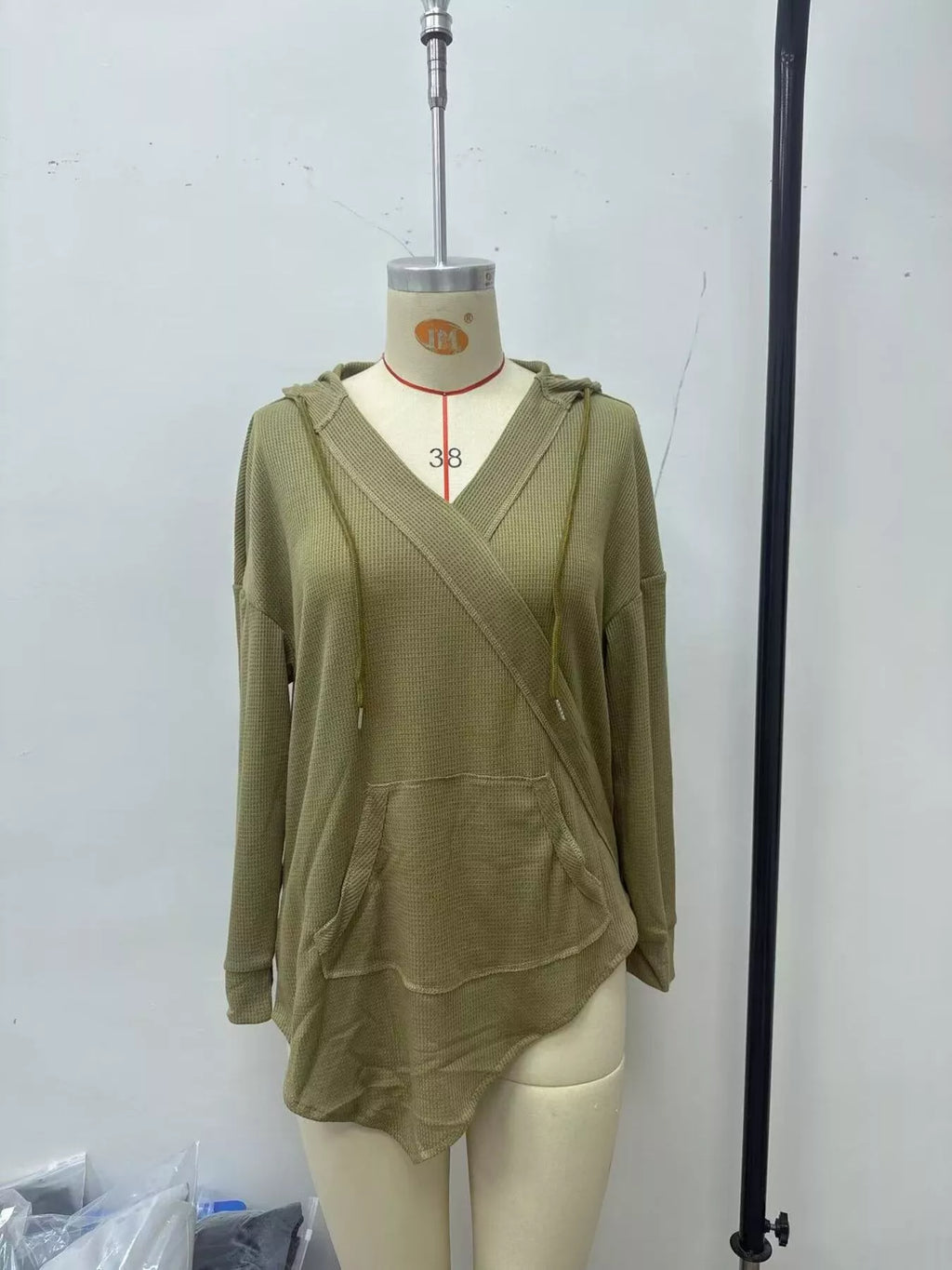 Drawstring Waffle Knit Hoodie - Lilixa.store