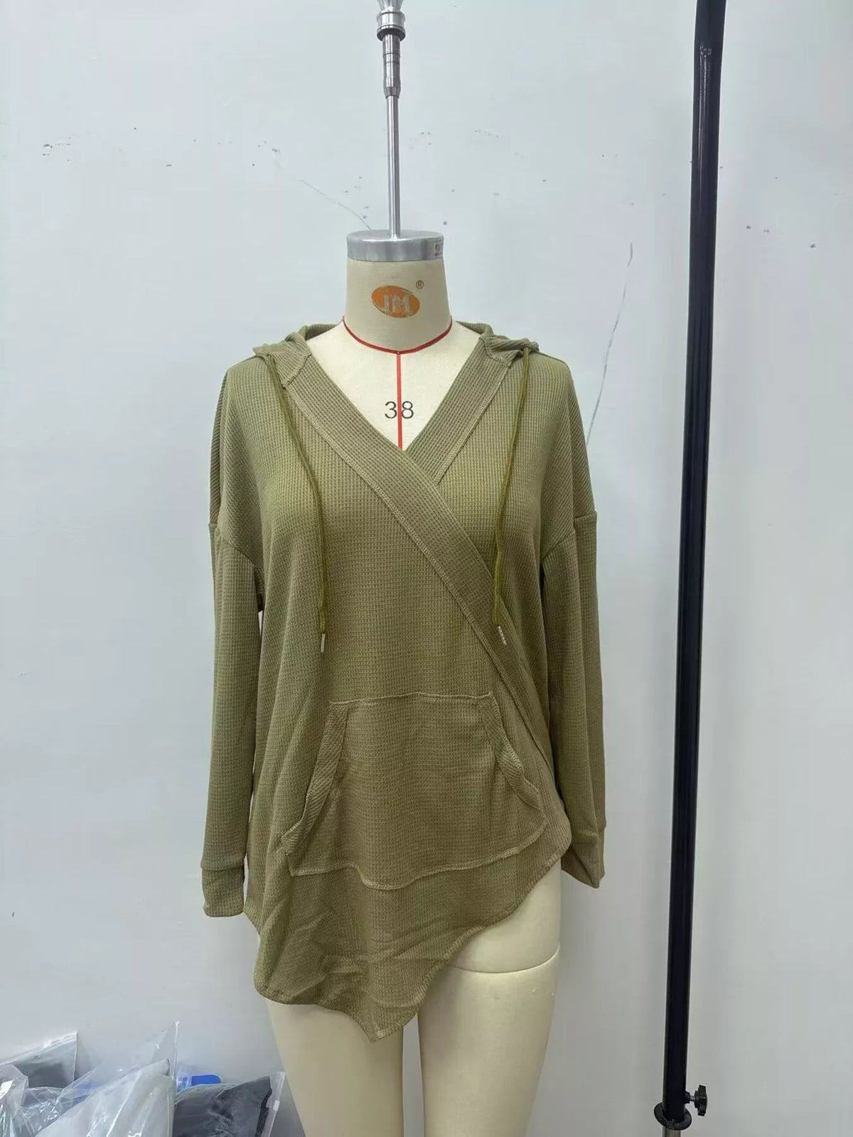 Drawstring Waffle Knit Hoodie - Lilixa.store