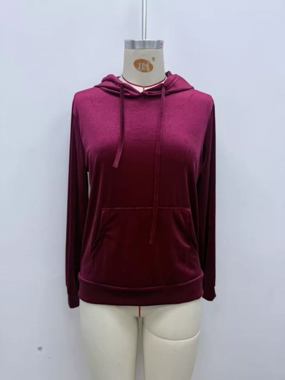 Full Size Velvet Kangaroo Pocket Hoodie Plus Size