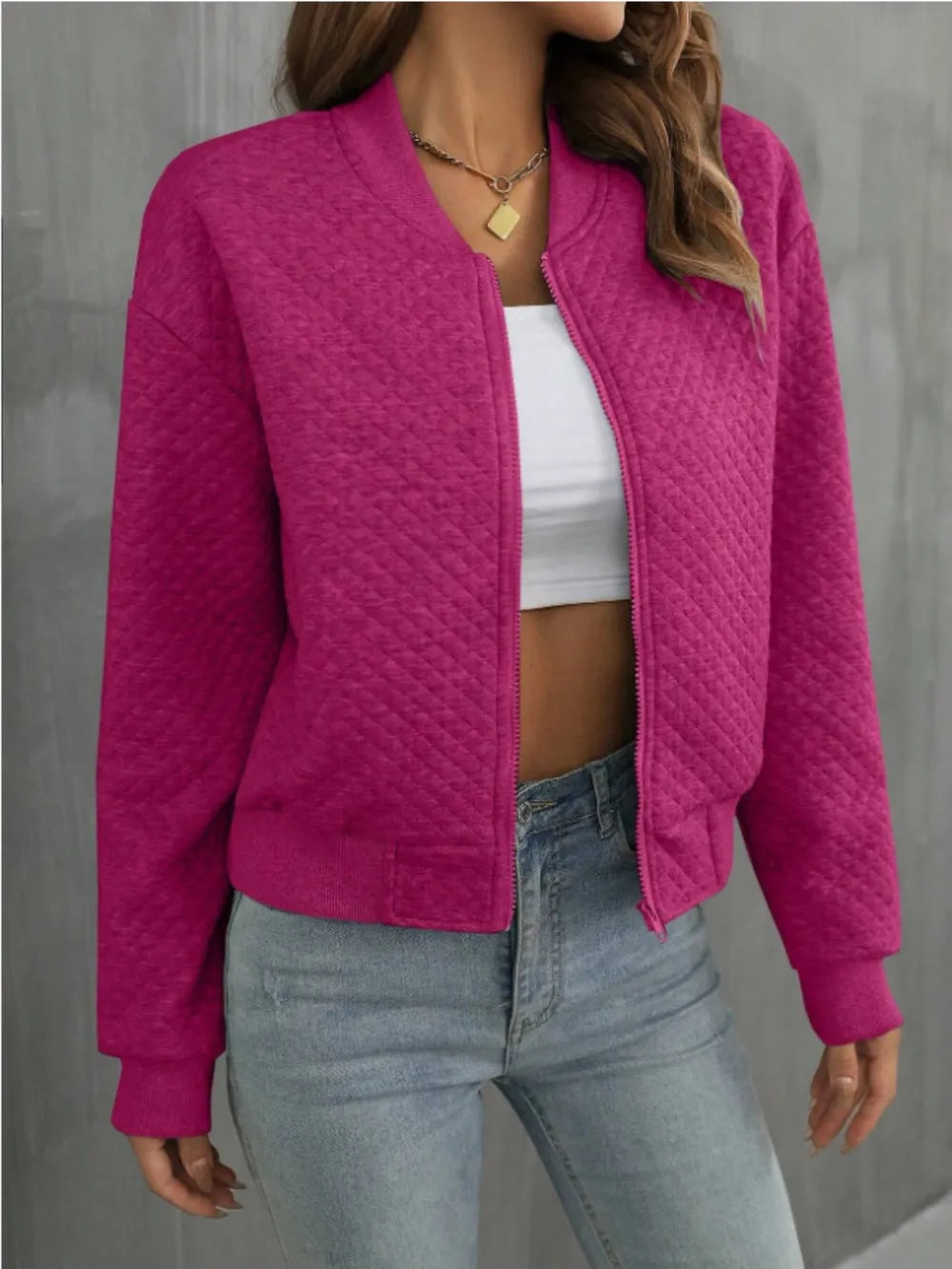 Zip Up Long Sleeve Jacket in Deep Rose