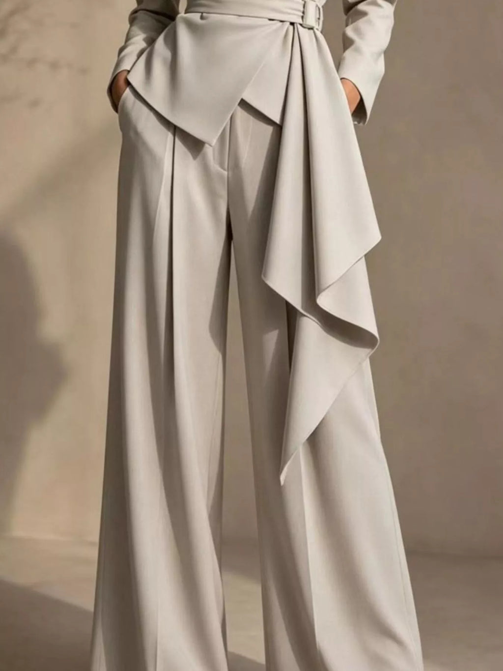 Full Size Belted Blazer and Wide-Leg Pants Set Plus Size - Lilixa.store