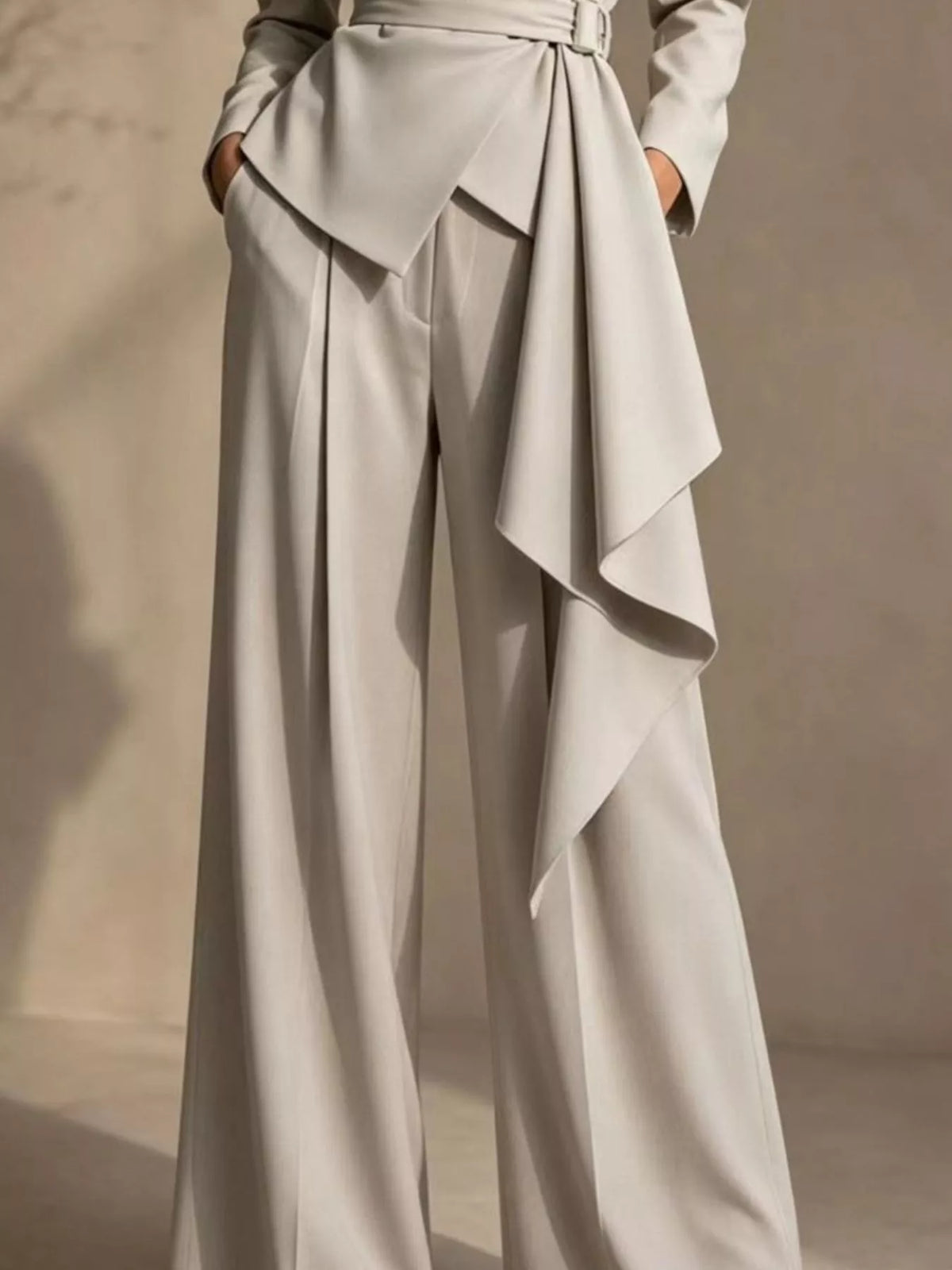 Full Size Belted Blazer and Wide-Leg Pants Set Plus Size - Lilixa.store