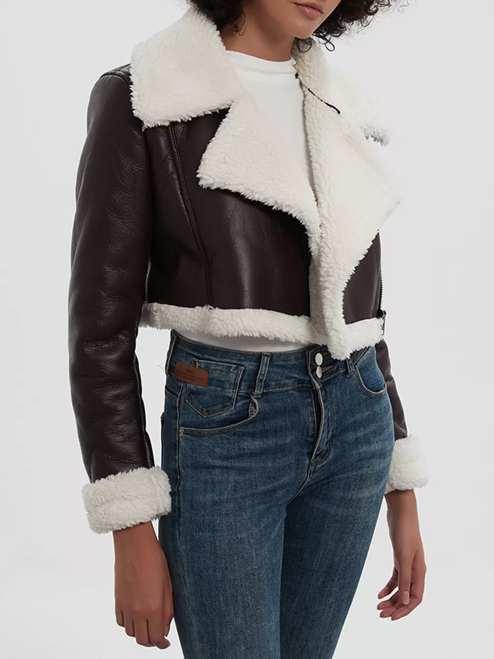 Collared Neck Long Sleeve Plush Cropped Jacket, view 2