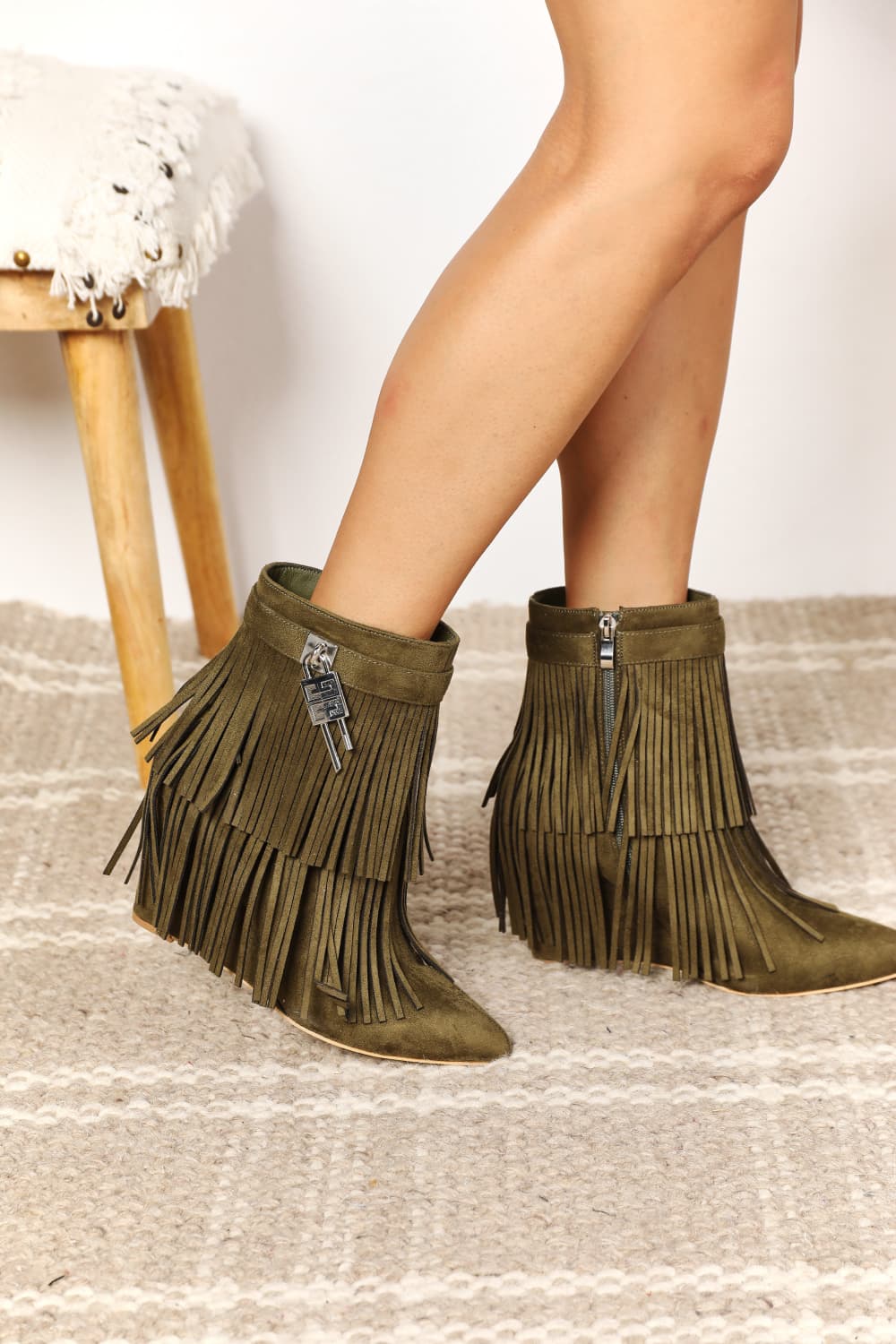 Legend Women's Tassel Wedge Heel Ankle Booties - Lilixa.store