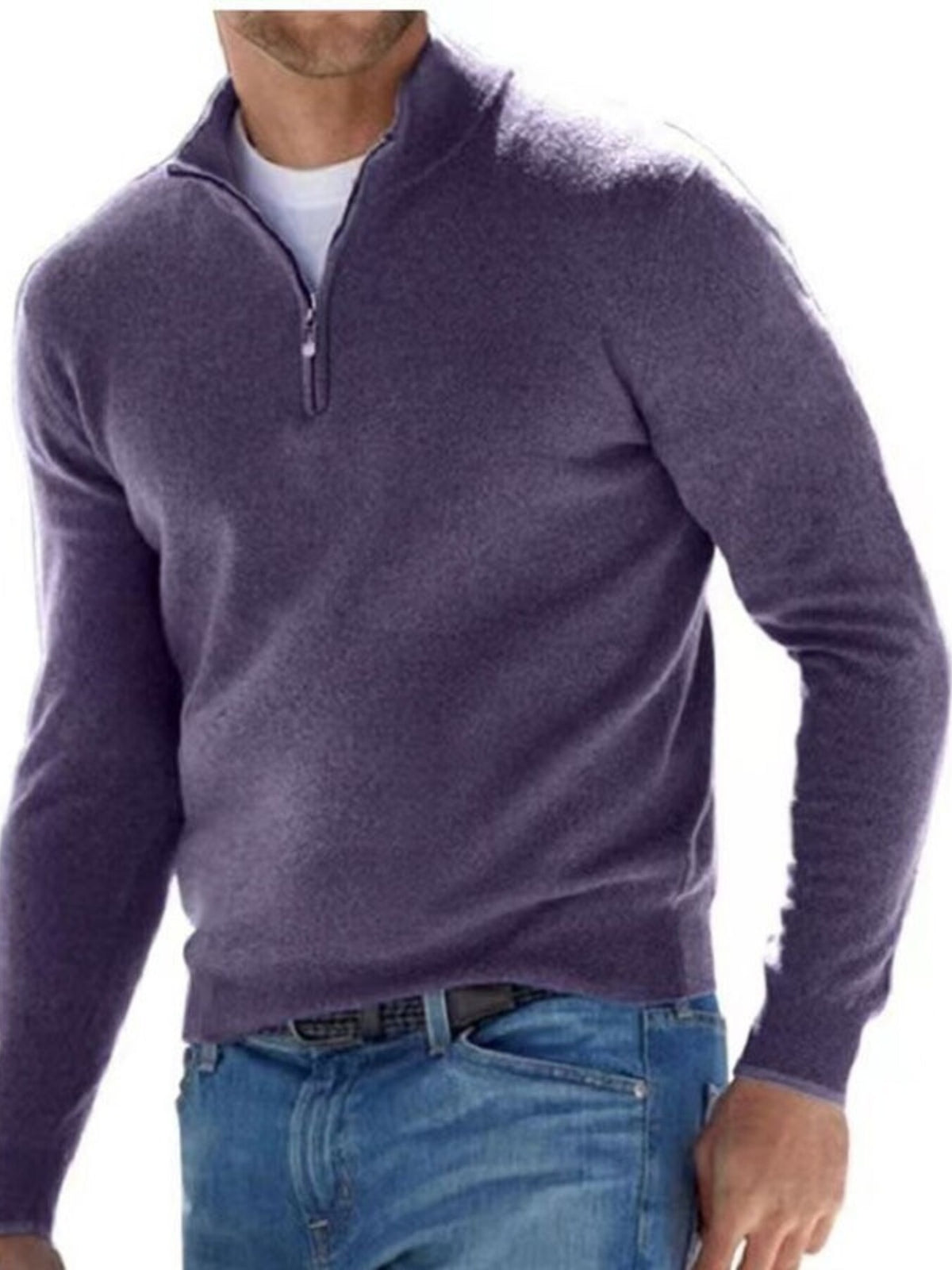 Men's Full Size Quarter-Zip Long Sleeve Sweater Plus Size