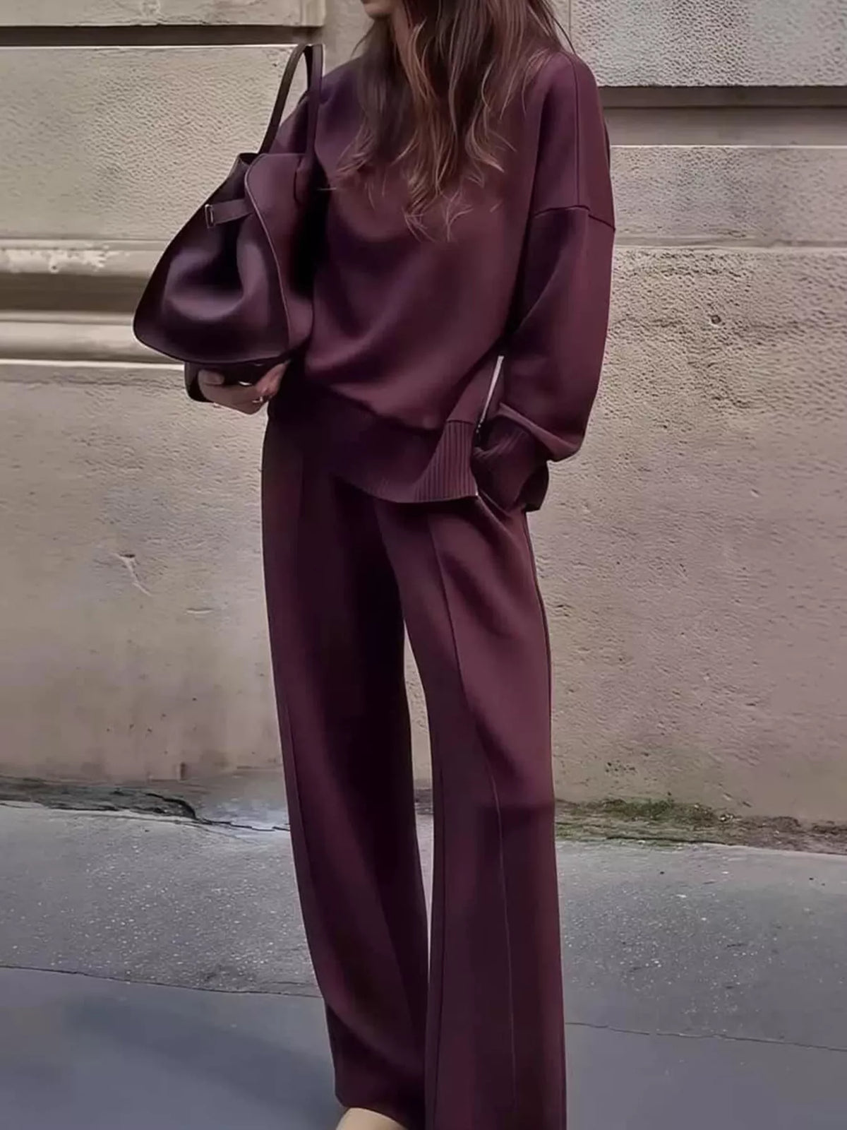 Dropped Shoulder Sweatshirt and Wide-Leg Pants Set - Lilixa.store