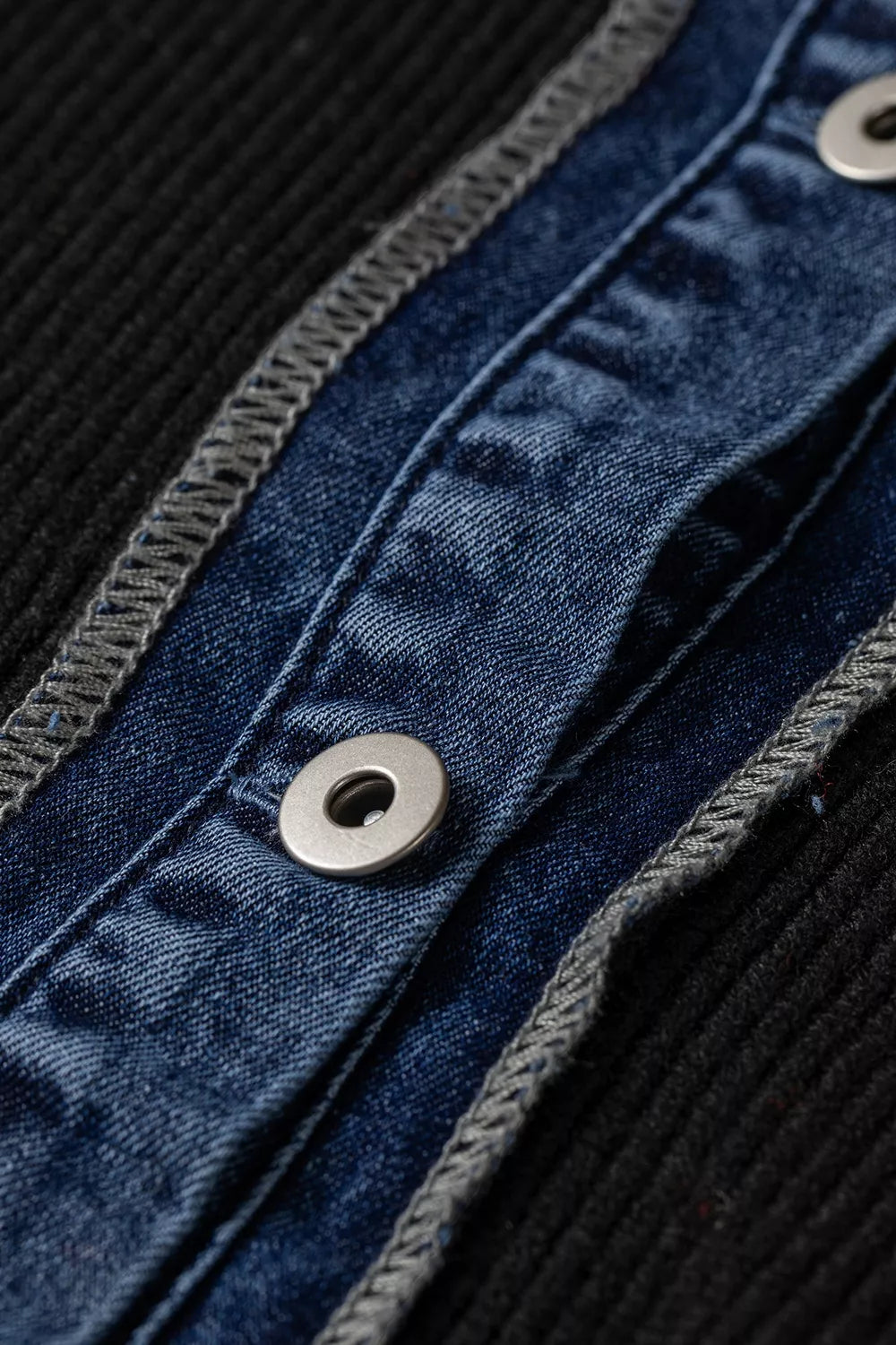 Denim Contrast Placket Long Sleeve Cardigan - Lilixa.store