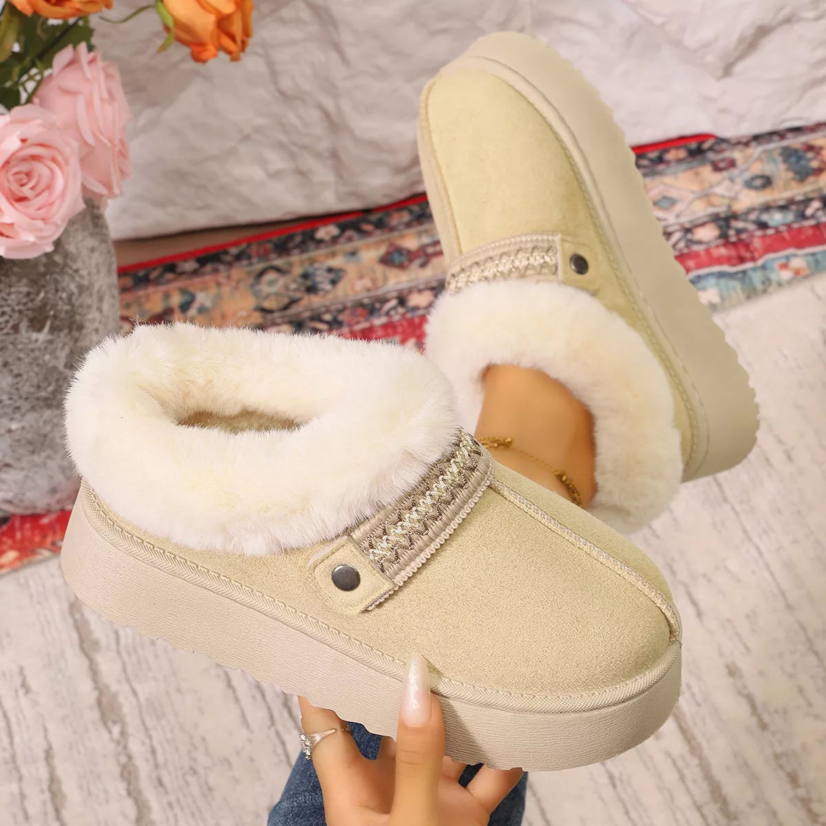 Platform Faux Fur Lined Suede Slip-On Boots, view 4