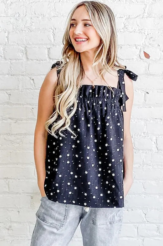 And The Why Daisy Polka Dot Print Ruffle Tank Top - Lilixa.store