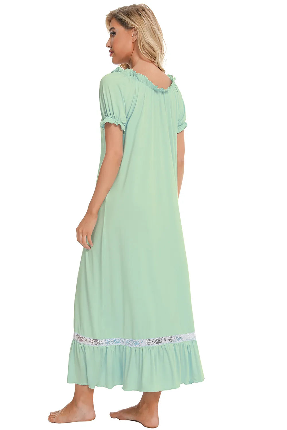 Lace Detail Short Sleeve Lounge Dress - Lilixa.store