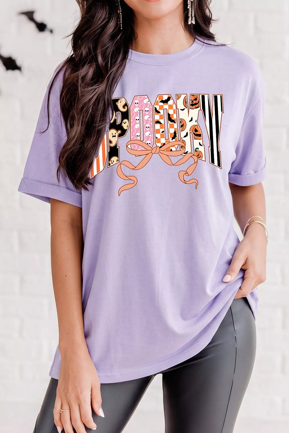 Halloween Spooky Letter Graphic Round Neck Casual T Shirt - Lilixa.store