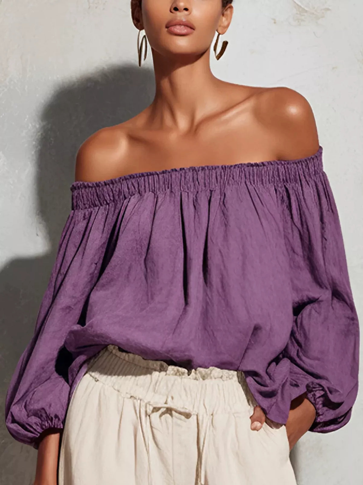 Off-Shoulder Long Sleeve Blouse - Lilixa.store