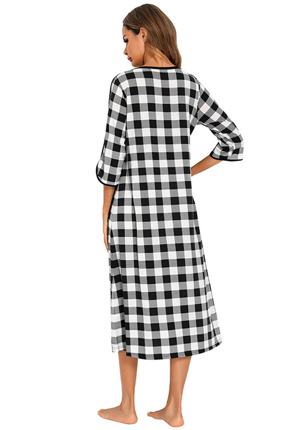 Round Neck Three-Quarter Sleeve Midi Night Dress - Lilixa.store