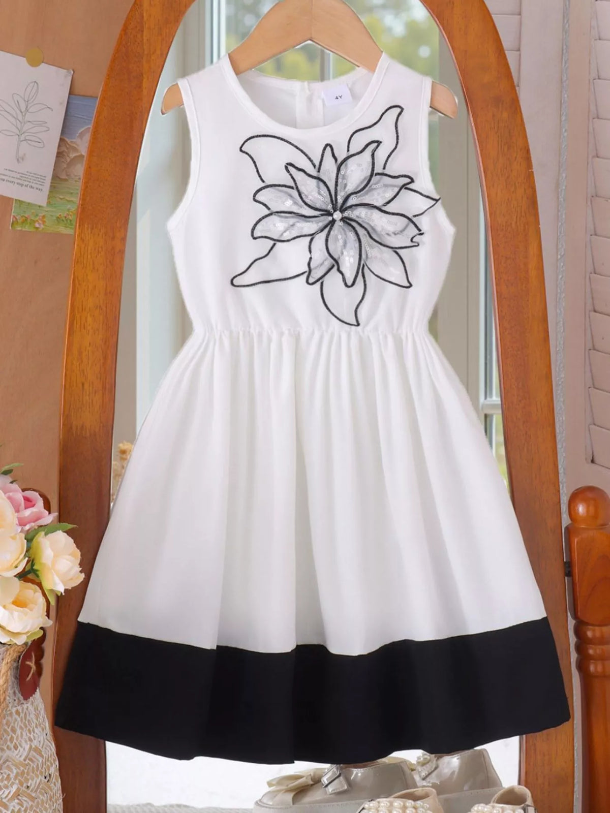 Children's Sequin Flower Sleeveless Dress - Lilixa.store