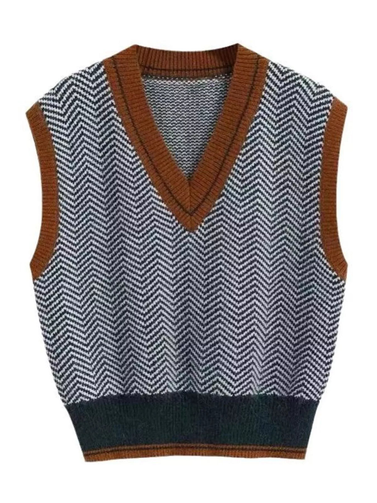 Chevron Pattern V-Neck Knit Sweater Vest - Lilixa.store